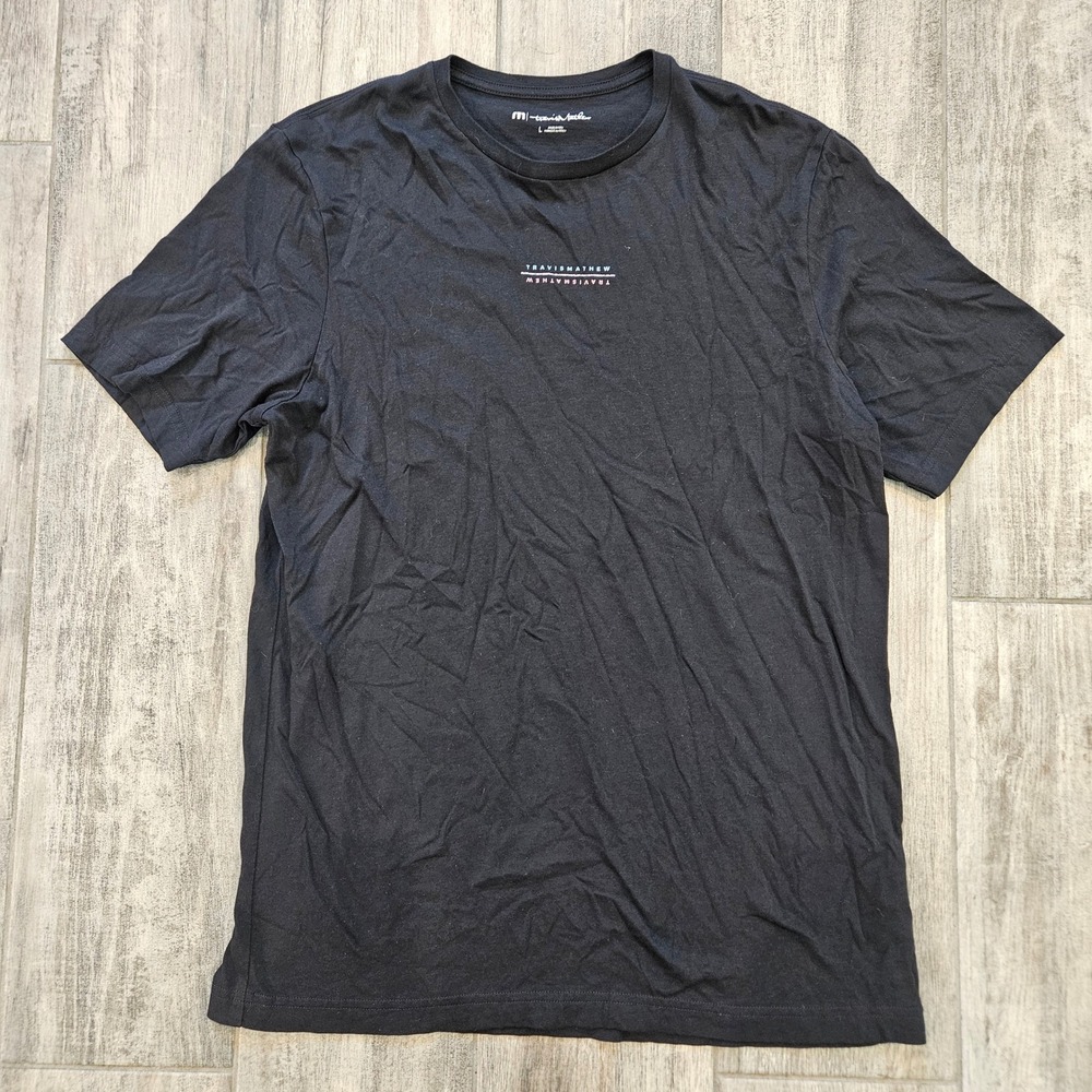 TravisMathew Carnation Coral t-shirt Mens Size L Black Floral Back Graphic Logo‎